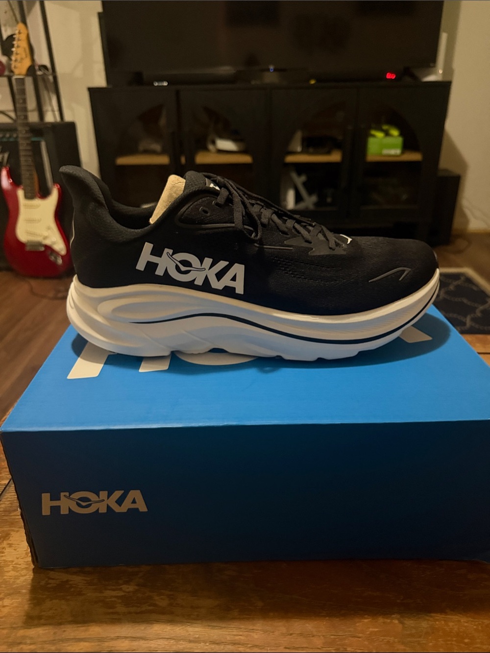Hoka Men’s Black and White Athletic Sneakers